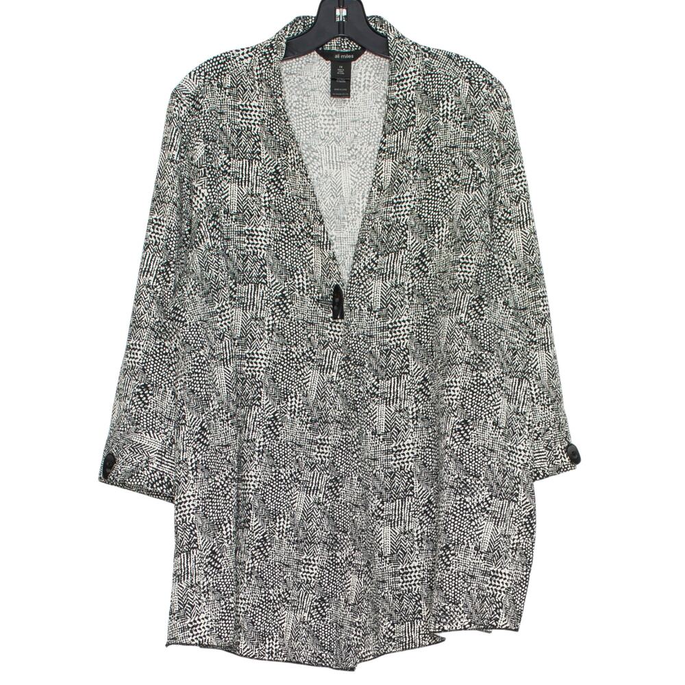 Ali Miles Kimono Jacket 1X Black Abstract Lightweight Boho 3/4 Sleeve Plus Size